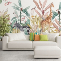 Watercolor nature animals wallpaper or mural