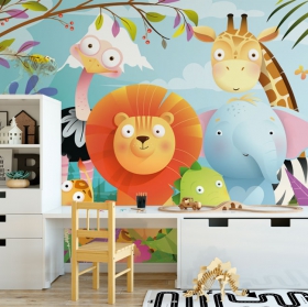 Wallpaper or wall mural children's animal drawings