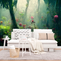 Wall mural or wallpaper humid forest with flowers