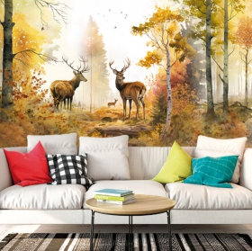 Reindeer autumn forest landscape wall mural