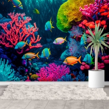 Wallpaper or mural illustration marine world corals
