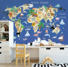 Wallpaper or mural world map 3d topographic drawing