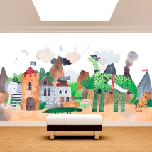 Wall mural or wallpaper watercolor illustration animals in costumes