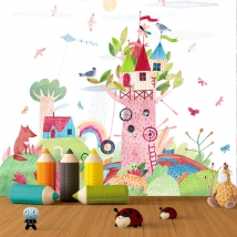 Wall mural or wallpaper children's illustration castle tale