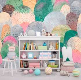 Wall mural or wallpaper child's drawing watercolor shapes