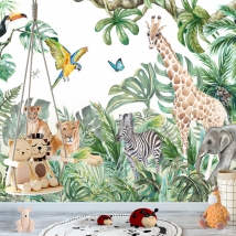 Wall murals for children or youth animals in the jungle