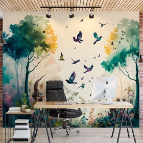 Vinyl wall murals trees and birds