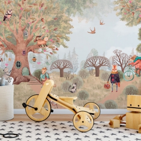 Wall murals for children or babies forest animals