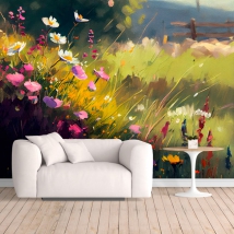 Wallpaper or wall mural impressionist painting spring landscape