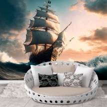 Wallpaper or mural classic brigantine ship sailing