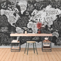 Wall mural or wallpaper continents and oceans map