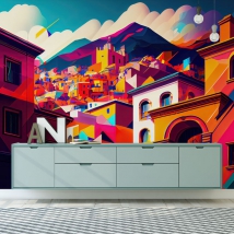 Wallpaper or wall mural modern village illustration