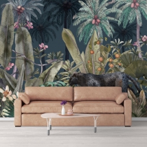 Panther in tropical jungle wall mural or wallpaper