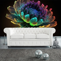 Wallpaper or mural flower neon colors 3d effect