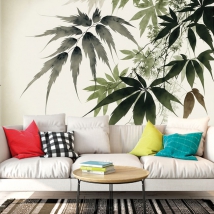 Wall mural or wallpaper drawing leaves plants detail