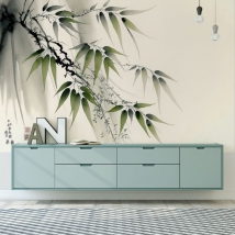 Wall mural or wallpaper japanese illustration bamboo leaves