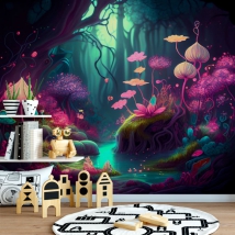 Wall mural or wallpaper bright magical forest illustration