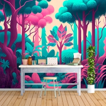 Wall mural or wallpaper pastel forest illustration