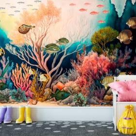 Wallpaper or wall mural life under the sea coral fish