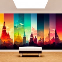 Wallpaper or wall mural profiles monuments and cathedrals modern colors