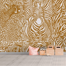 Wall mural or wallpaper illustration animals textures in modern monochrome