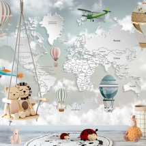 Wall mural or wallpaper world map travel globes and planes