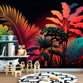 Wall mural or wallpaper illustration youthful tropical plants