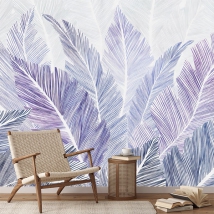 Wall mural or wallpaper drawing textures tropical plants