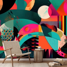 Wallpaper or wall mural drawing colorful youthful modern abstract art