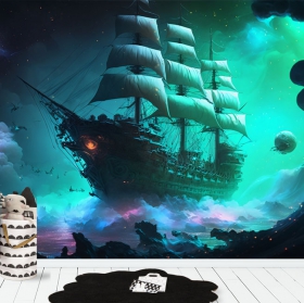 Wallpaper or mural drawing adventure ghost ship reef pirates