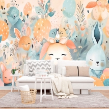 Wall mural or wallpaper animals watercolor nature