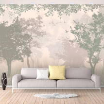 Wall mural or wallpaper elegant forest illustration in cream tones