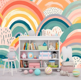 Wall mural or wallpaper rainbow watercolor painting