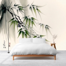 Japanese watercolor bamboo wall mural or wallpaper