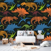 Wall mural or wallpaper colorful dinosaurs