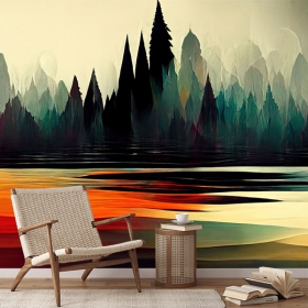 Wallpaper or wall mural illustration landscape lake pine forest modern youth