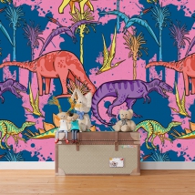 Wall mural or wallpaper childlike dinosaurs illustration