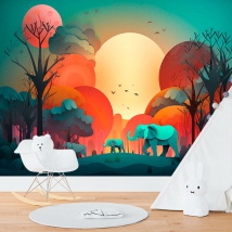 Wall mural or wallpaper elephants paper