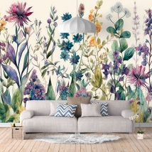 Wall mural or wallpaper wild flowers forest colors