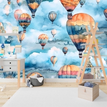 Wall mural or wallpaper watercolor sky balloons