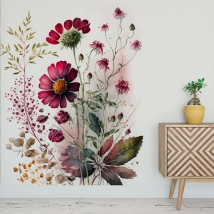 Wall mural or wallpaper illustration flowers in watercolor red tones