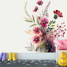 Photomural or wallpaper watercolor drawing of flowers decoration