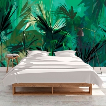 Wall mural or wallpaper pop palm leaves