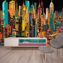 Wall mural or wallpaper skyscraper city illustration