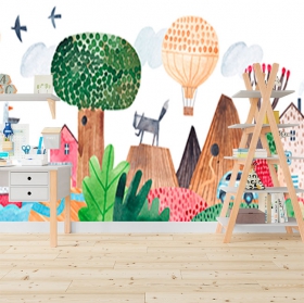 Wall mural or wallpaper children's life illustration