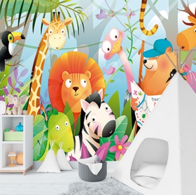 Wall mural or wallpaper illustration jungle children's animals