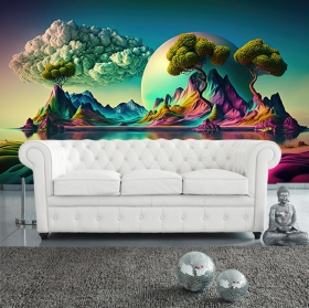 Wall mural or wallpaper illustration landscape color mountain