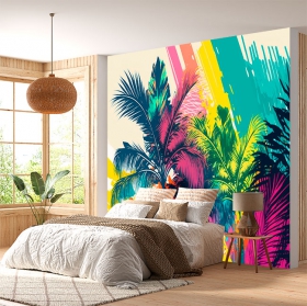 Colorful jungle wall mural or wallpaper