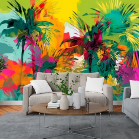 Colorful jungle palm trees wall mural or wallpaper