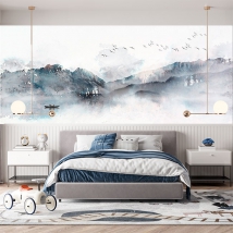 Wall mural or wallpaper japanese watercolor landscape